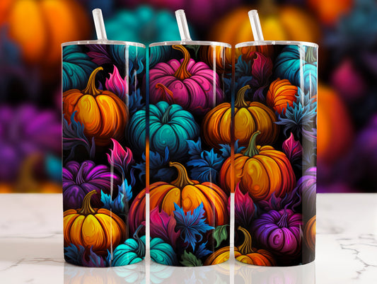 20 oz steel tumbler with plastic straw with Halloween image