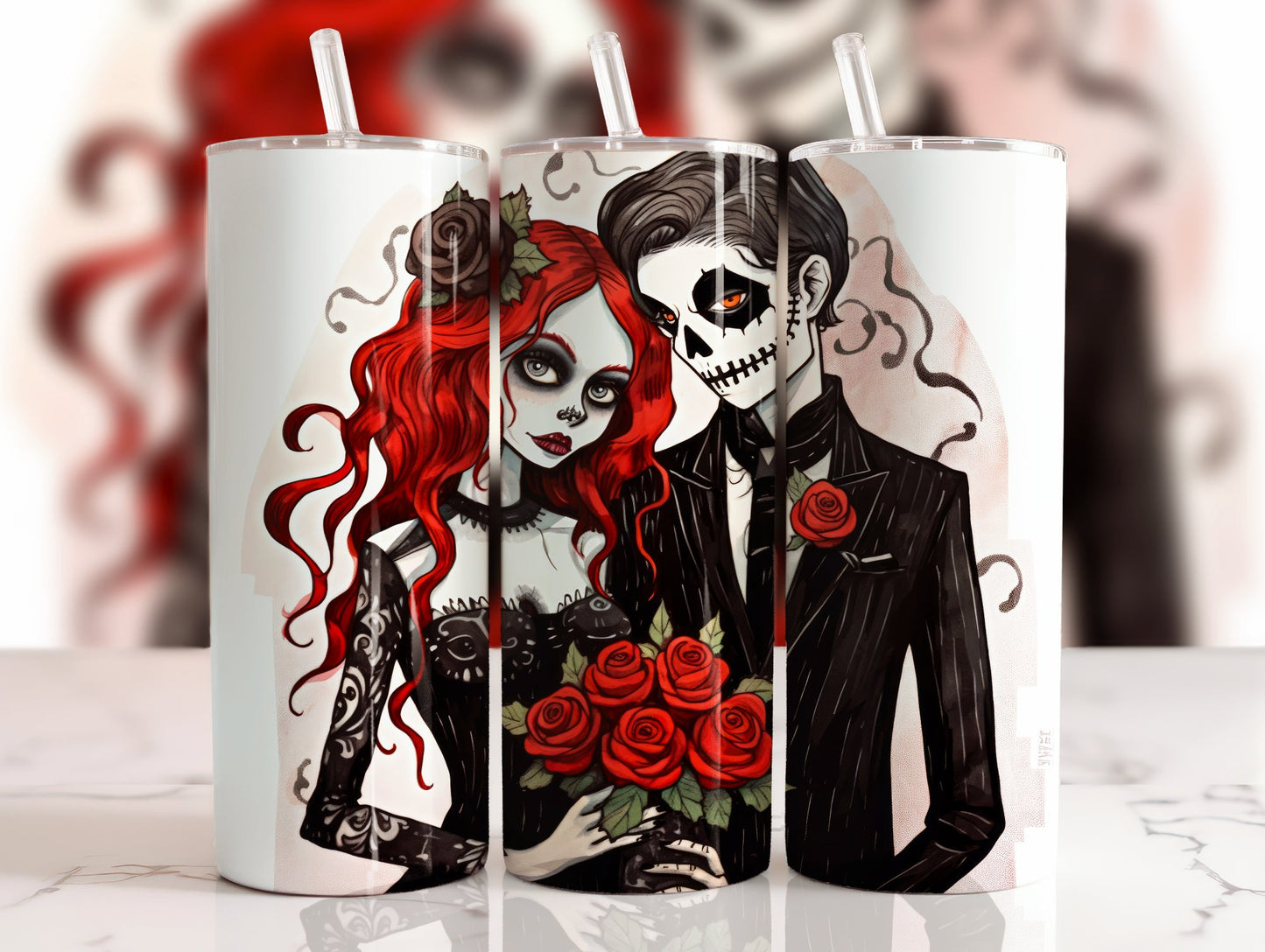 20 oz steel tumbler with plastic straw with Halloween image
