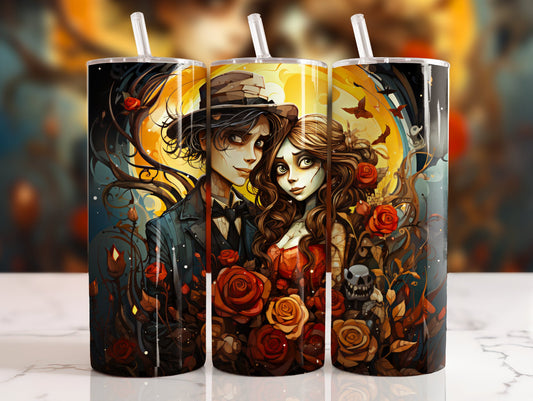 20 oz steel tumbler with plastic straw with Halloween image