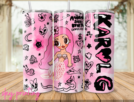 20 oz steel tumbler with plastic straw with Karol image