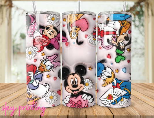 20 oz steel tumbler with plastic straw with Mickey and friends