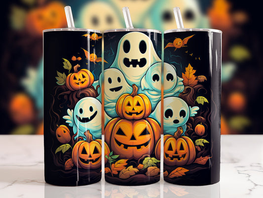 20 oz steel tumbler with plastic straw with Halloween image