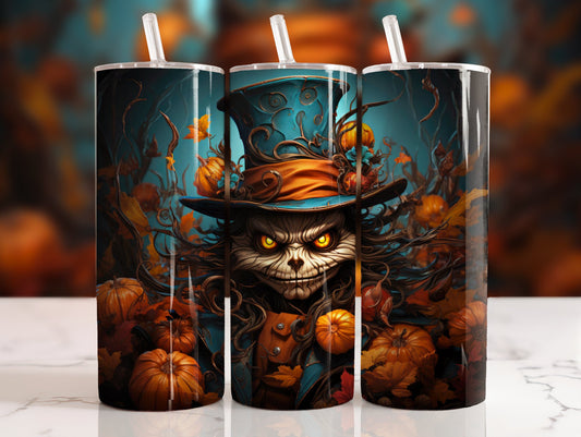 20 oz steel tumbler with plastic straw with Halloween image