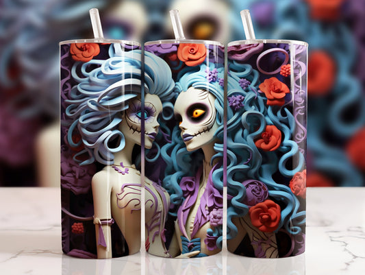 20 oz steel tumbler with plastic straw with Halloween image