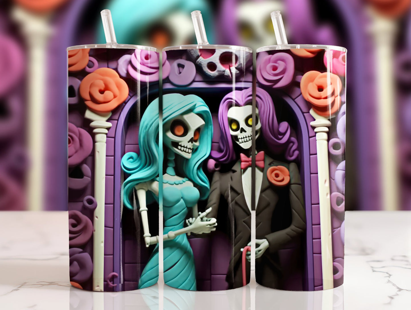 20 oz steel tumbler with plastic straw with Halloween image