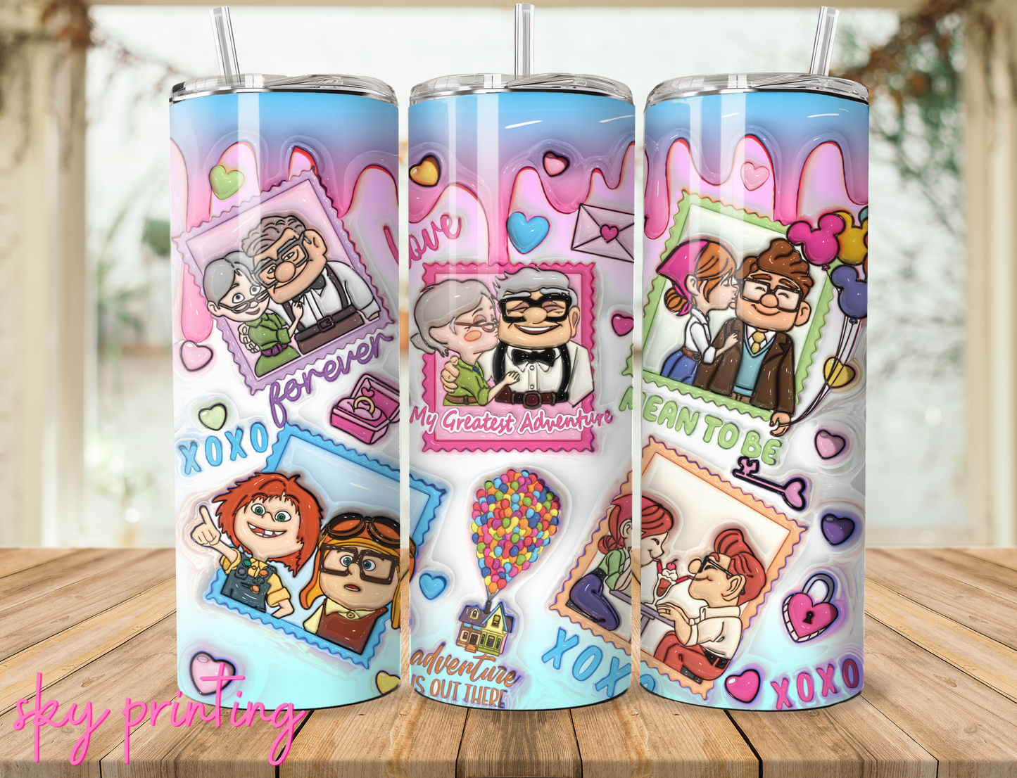 20 oz steel tumbler with plastic straw with Carl and ellie