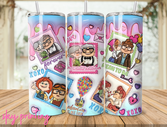 20 oz steel tumbler with plastic straw with Carl and ellie