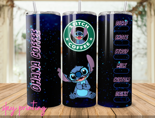 20 oz steel tumbler with plastic straw, stitch design