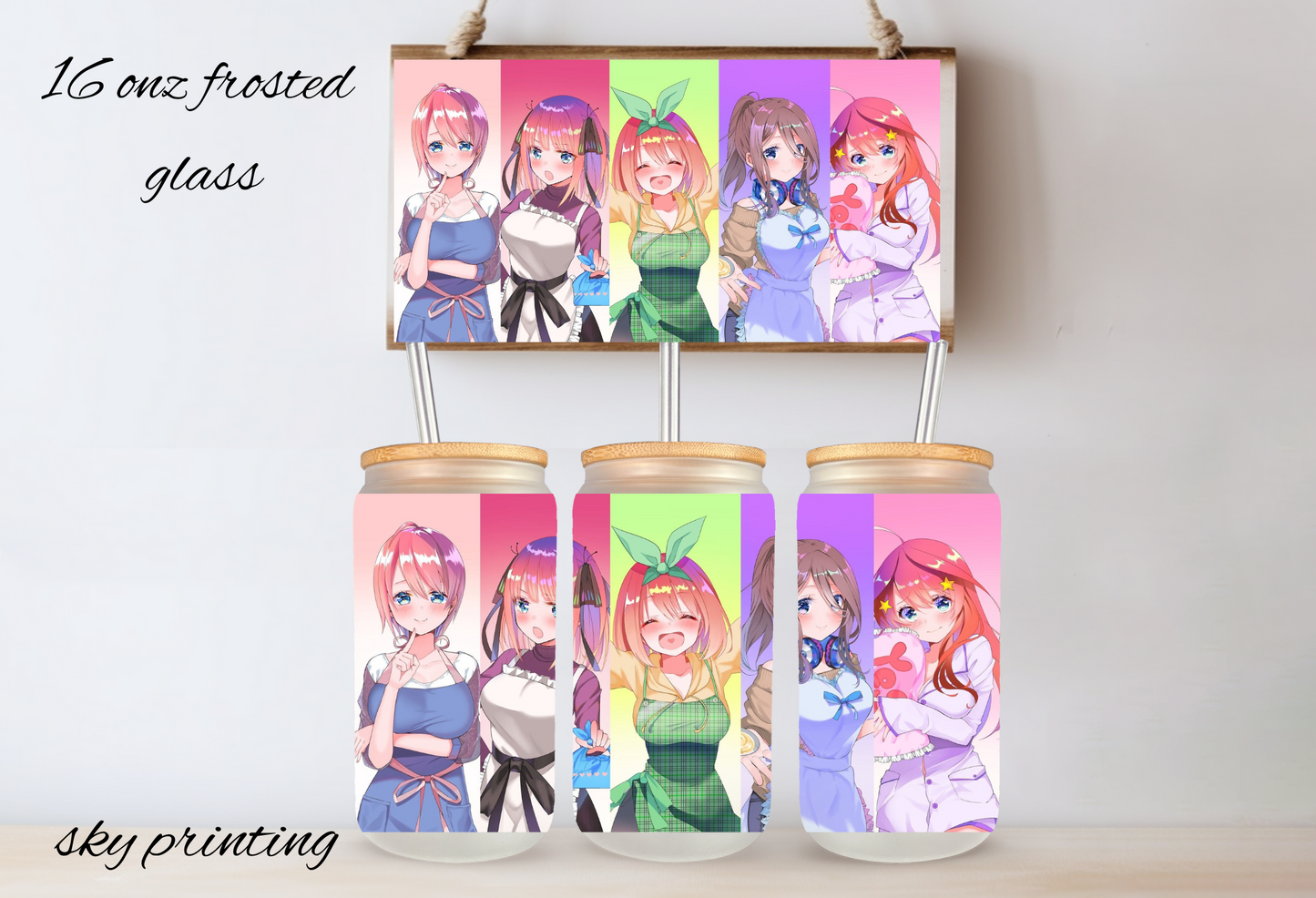 16 oz frosted glass can with plastic straw