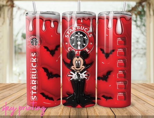 20 oz steel tumbler with plastic straw with mikey mouse design