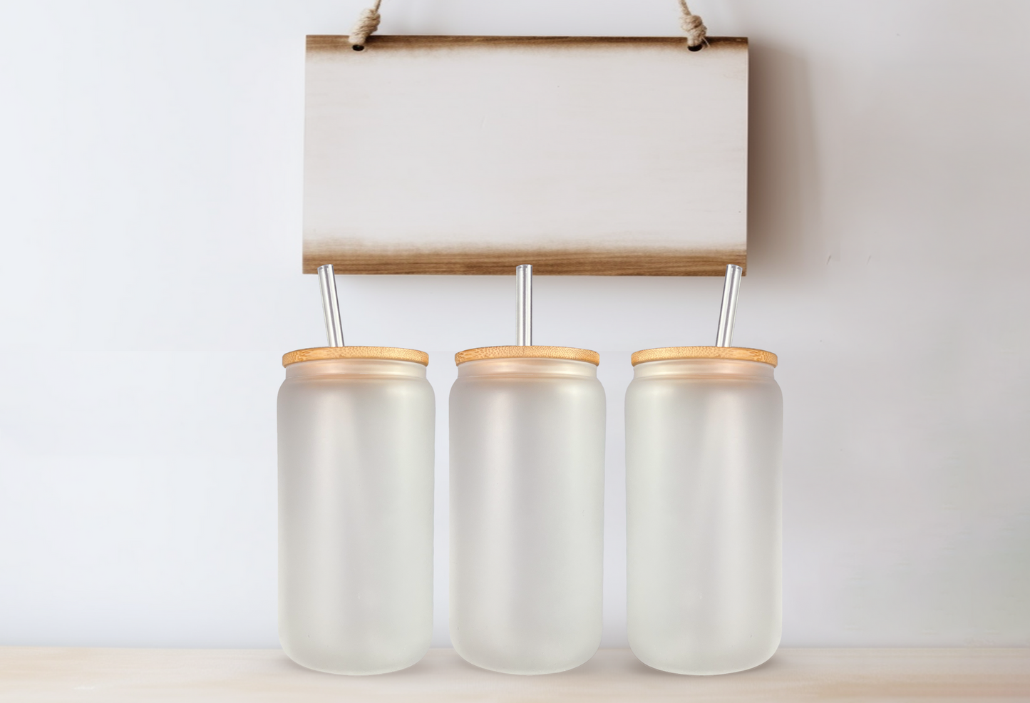 16 oz frosted glass can with plastic straw... use for your custom design