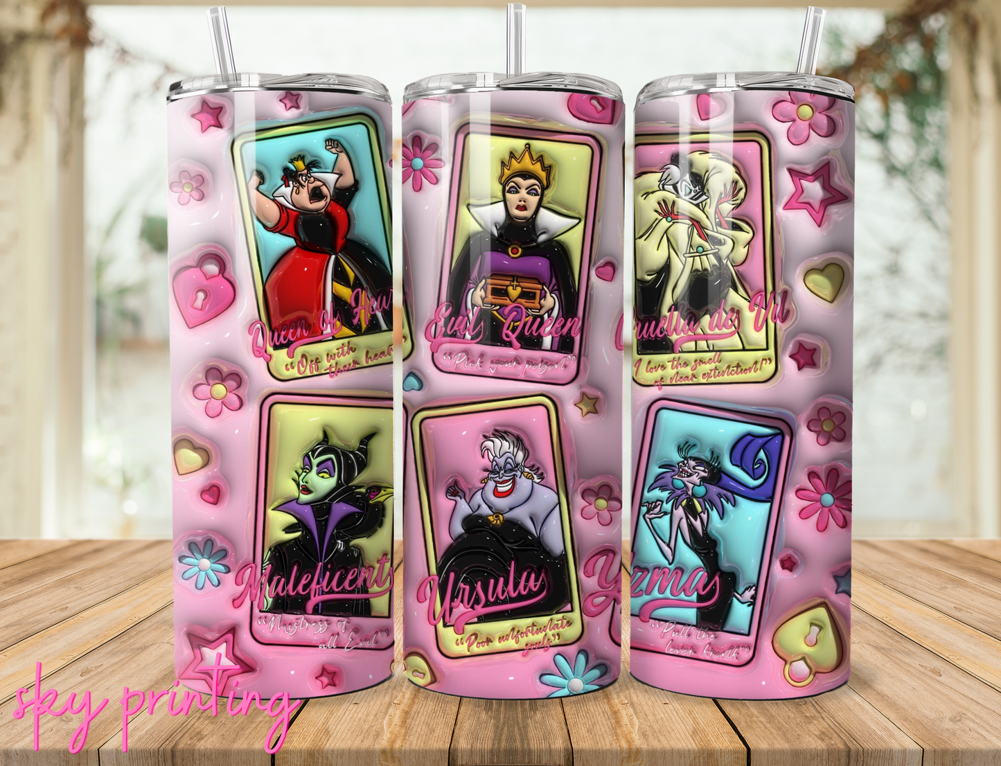 20 oz steel tumbler with plastic straw with disney design