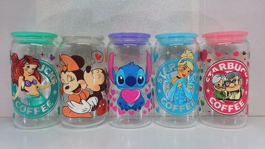 16 oz glass cup with color lids