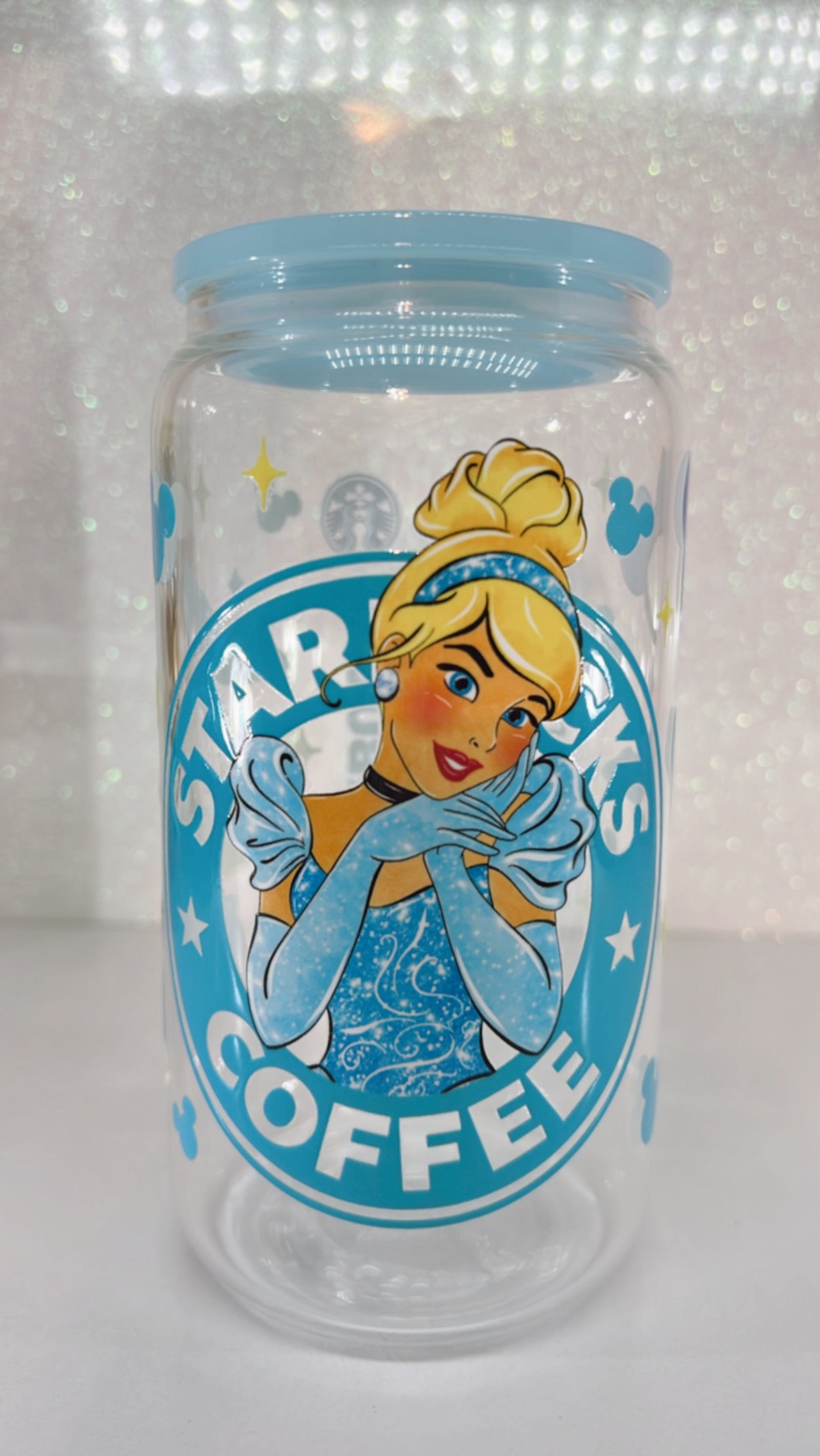 16 oz glass cup with color lids