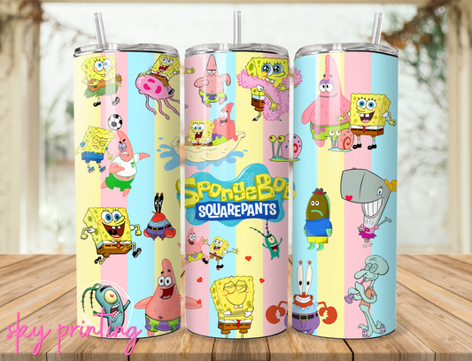 20 oz tumbler with plastic straw Sponge Bob design
