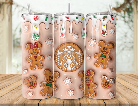 20 oz steel tumbler with plastic straw with Christmas design