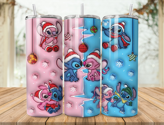 20 oz steel tumbler with plastic straw with Christmas design
