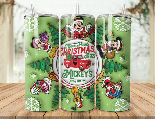 20 oz steel tumbler with plastic straw with Christmas design