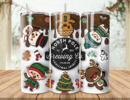 20 oz steel tumbler with plastic straw with Christmas design