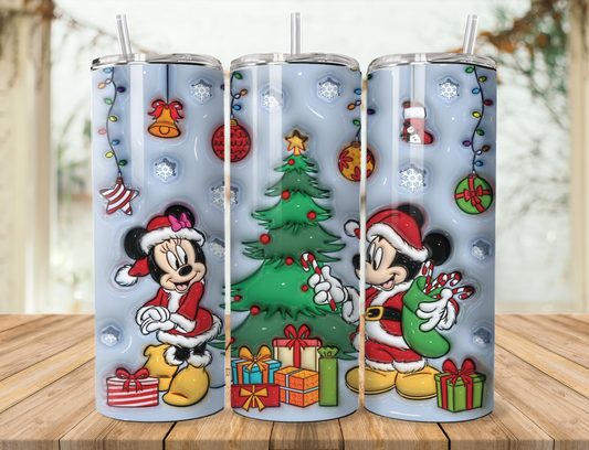20 oz steel tumbler with plastic straw with Christmas design