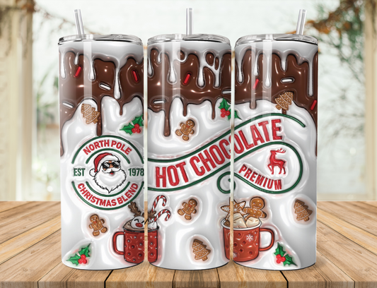 20 oz steel tumbler with plastic straw with Christmas design
