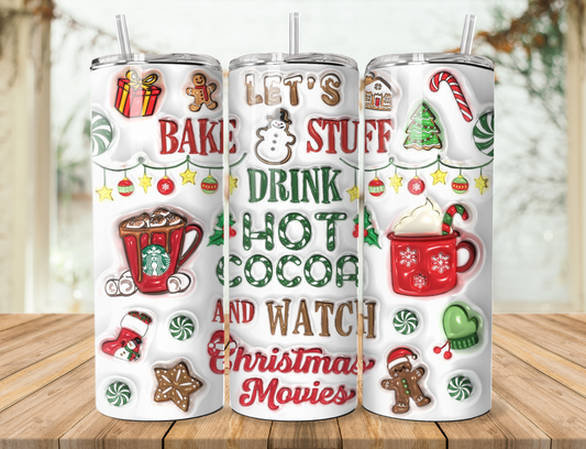 20 oz steel tumbler with plastic straw with Christmas design